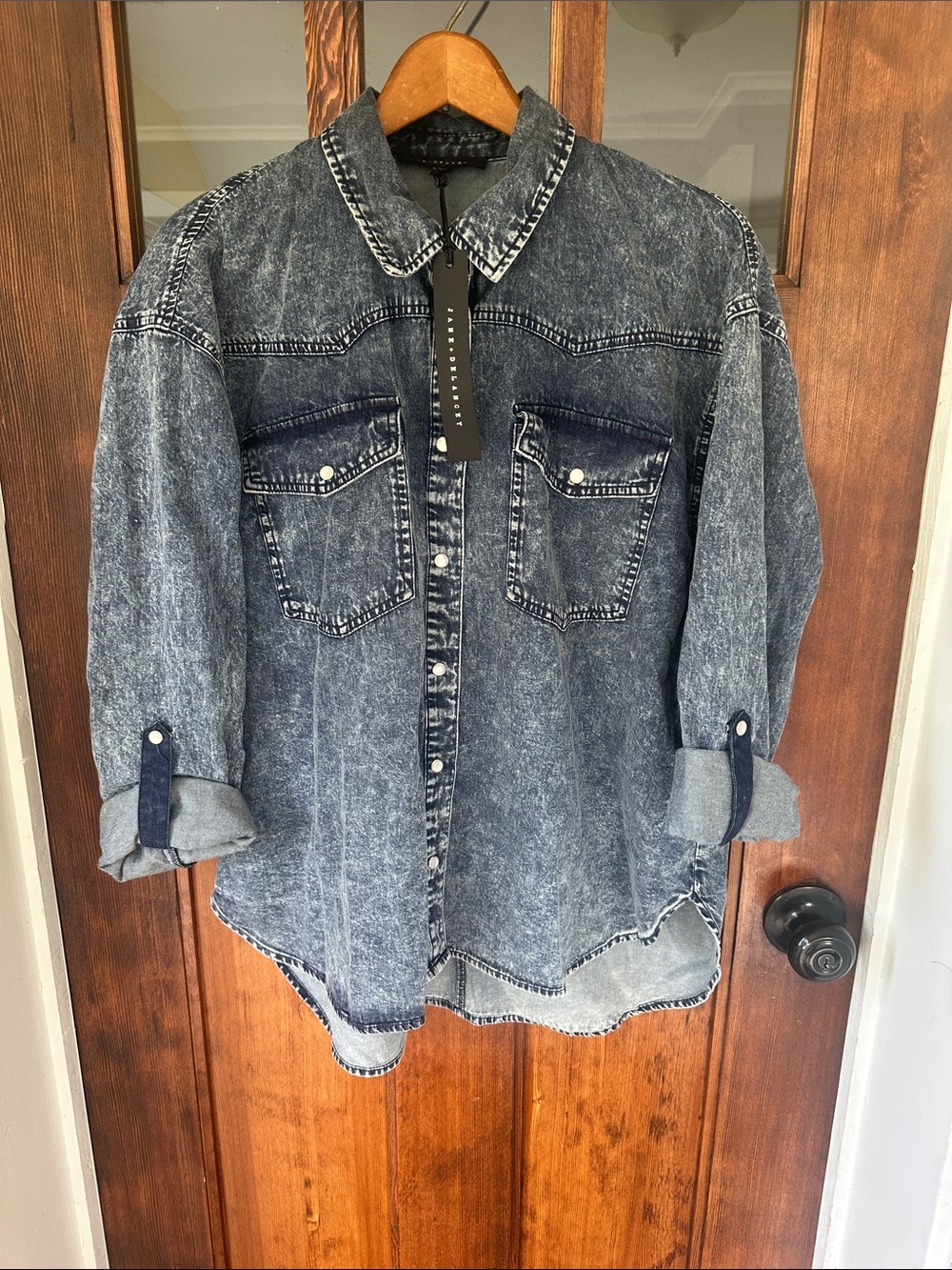 Jane + Delancey Acid Wash Denim Western Snap Shacket Shirt XL